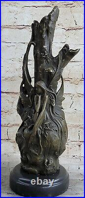 Style Art Nouveau Bronze Vase Chair Femme France Paris Statue Marbre Sculpture