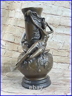 Style Art Nouveau Bronze Vase Chair Fille Moreau Paris Statue Figurine Deco