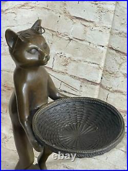 Style Art Nouveau Chat Lotus Statue Bijoux Plat Soap Affaire Carte Porte Bronze