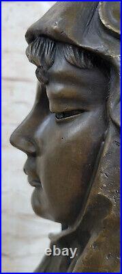 Style Art Nouveau Doré Bronze Femelle Buste Figuratif Cire Joint Signée France