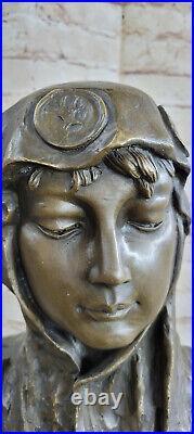 Style Art Nouveau Doré Bronze Femelle Buste Figuratif Cire Seal Signée France En