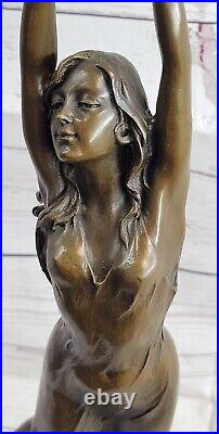 Style Art Nouveau Nu Femme Awakening Bronze Sculpture Fonte Marbre Base