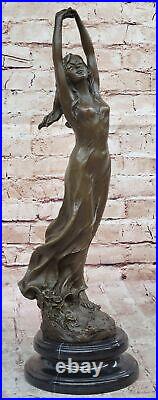 Style Art Nouveau Nu Femme Awakening Bronze Sculpture Fonte Marbre Base Affaire