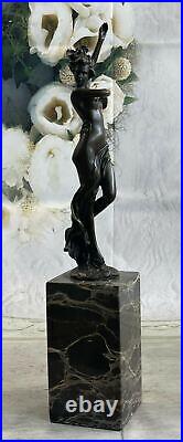Style Art Nouveau Nu Nymphe Serre-Livre Fin Bronze Sculpture Marbre Base