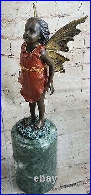 Style Art Nouveau Original Signé Milo Fairy Enfant Bronze Sculpture Statue De
