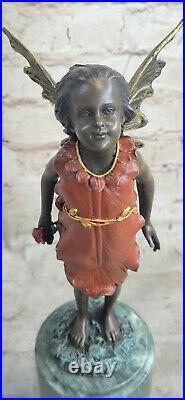 Style Art Nouveau Original Signé Milo Fairy Enfant Bronze Sculpture Statue De