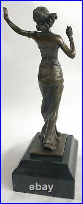 Style Art Nouveau Signée Bronze Gypsy Danseuse Statue Figurine Sculpture Doré Ar