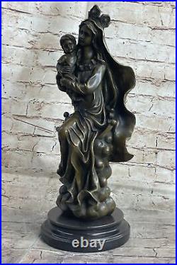 Style Art Nouveau Statue Sculpture Mère Mary Jesus Christ Deco Bronze