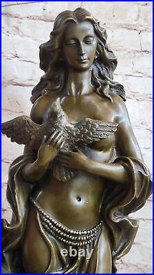 Style Vintage Art Nouveau Femme Oiseau Bronze Figuratif Jardin Sculpture Vente