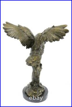Superbe Art Déco Chouette Bronze Statue Sur Marbre Base Sculpture Figurine Solde