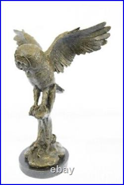 Superbe Art Déco Chouette Bronze Statue Sur Marbre Base Sculpture Figurine Solde