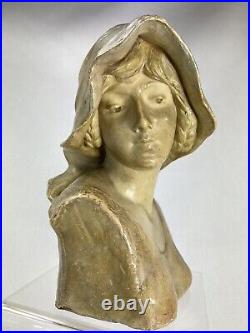 Superbe Buste Femme Terre Cuite Art Nouveau 1900 Goldscheider B. Haniroff Signee