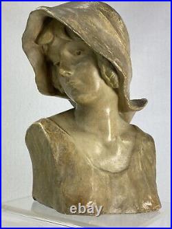 Superbe Buste Femme Terre Cuite Art Nouveau 1900 Goldscheider B. Haniroff Signee