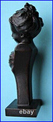 Superbe Cachet Sceau Buste De Jeune Fille Bronze Double Patine Art Nouveau 7 CM