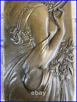 Trophée De Collection En Bronze Réel 100% Art Déco Nouveau Bas Relief Décor