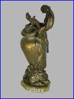 Vase Art Nouveau En Metal Patiné Signé De Anton Nelson (1880 -1910) Sur Socle