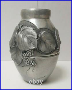 Vase Rene SITOLEUX ronde bosse etain fleur Feuille sculpture art deco nouveau