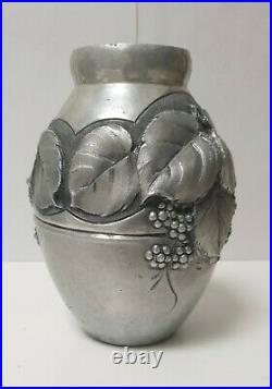 Vase Rene SITOLEUX ronde bosse etain fleur Feuille sculpture art deco nouveau