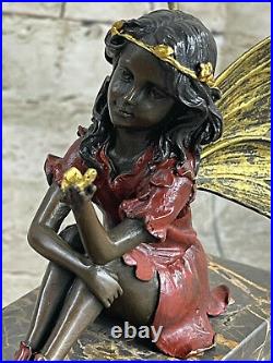 Véritable Bronze Sculpture Style Art Nouveau Ange Statue Fonte Mythique