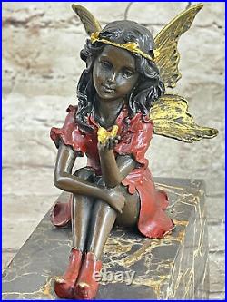 Véritable Bronze Sculpture Style Art Nouveau Ange Statue Fonte Style Mythique