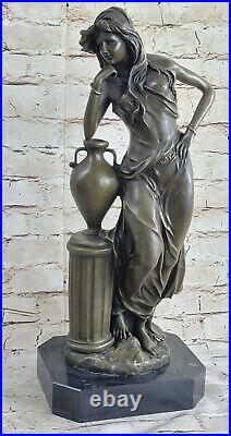 Victorien Femme Signée Sculpture Élégant Style Art Nouveau Figurine Bronze Soldé