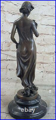 Victorien Lady Sculpture Élégant Art Nouveau Bronze Statue Fonte Décor Figurine
