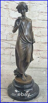 Victorien Lady Sculpture Élégant Art Nouveau Bronze Statue Fonte Décor Figurine