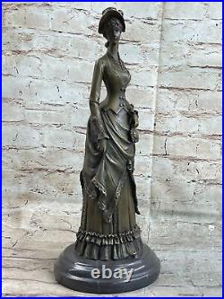 Victorien Lady Signé Sculpture Élégant Art Nouveau Bronze Statue Figurine Déco