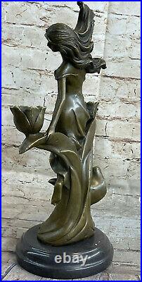 Victorien Or Doré Bronze Style Art Nouveau Chandelier Bougeoir Sculpture De