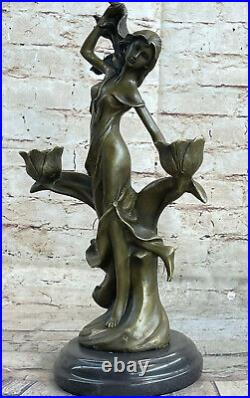 Victorien Or Doré Bronze Style Art Nouveau Style Chandelier Bougeoir Sculpture