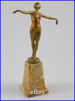 Vintage Art Nouveau Bronze Sculpture Schmidt-Felling Nu Nu Danseuse 20. JHD