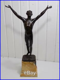 Vintage Art Nouveau Bronze Sculpture Schmidt-Hofer Nu Athlet Figurine 20. JHD