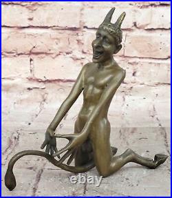 Vintage Art Nouveau Euro Bronze Diable Satan Démon Satyre Sculpture Fonte Solde