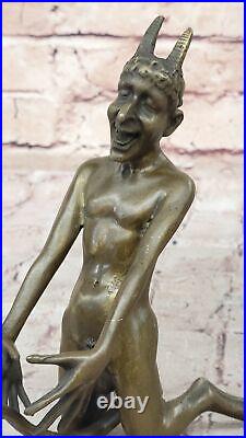 Vintage Art Nouveau Euro Bronze Diable Satan Démon Satyre Sculpture Fonte Solde