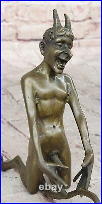 Vintage Art Nouveau Euro Bronze Diable Satan Démon Satyre Sculpture Fonte Solde