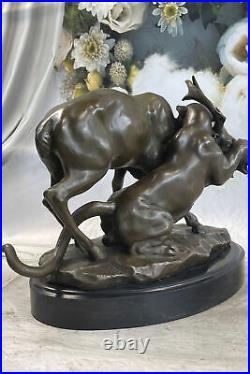 Vintage Art Nouveau P. J Mene Bronze Lion Et Renne Fonte Décor Maison Sculpture