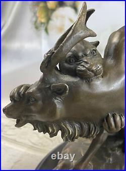 Vintage Art Nouveau P. J Mene Bronze Lion Et Renne Fonte Décor Maison Sculpture