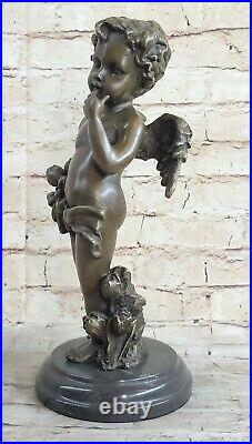 Vintage Français Style Art Nouveau Bronze Sculpture De Winged Signée Moreau