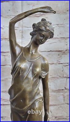 Vintage Français Style Art Nouveau Moreau Bronze Sculpture Fonte Nu Maiden Ouvre