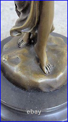 Vintage Français Style Art Nouveau Moreau Bronze Sculpture Fonte Nu Maiden Ouvre