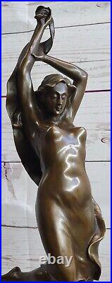 Vintage Style Art Nouveau -nymph / Goddess-Bronze Marbre Base Fonte Figurine