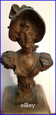XIXe P RIGUAL Statue Buste Art Nouveau Sculpture Régul et Marbre Femme Elegante